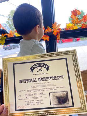 Official certificate of First haircut keepsake.