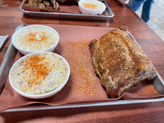 1.5 LB 1/2 rack ribs. 2 sides. $24  Very dry meat.