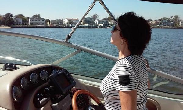 This is one of our students driving her 28ft boat for the first time!