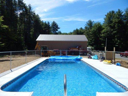 New In-Ground Vinyl Liner Pool, concrete deck & fence