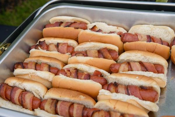 Bacon wrapped hot dogs