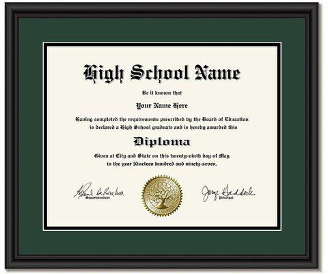 We can frame your High School or College Diploma in your school's colors!