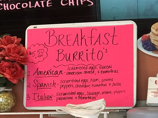 Breakfast Burrito Menu