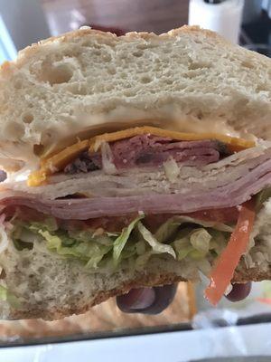 3 foot American Hero- Ham, Turkey, Roast Beef, Cheddar, Lettuce Tomatoes ($26.99)