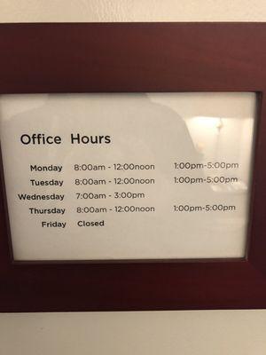 Office hours as of March 2019