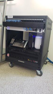 Home office network setup on small network rack. 6 Wireless boxes installed around the home.