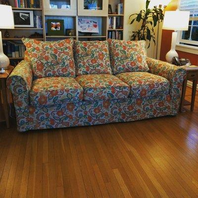 Tailored floral sofa slipcover