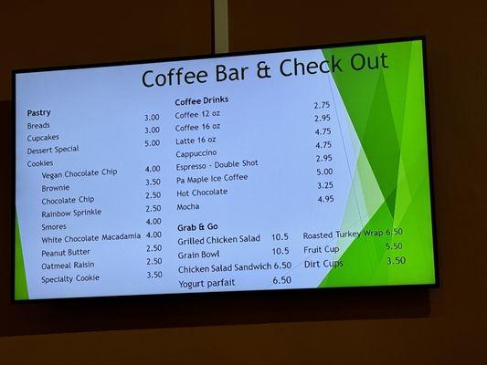 Coffee bar menu