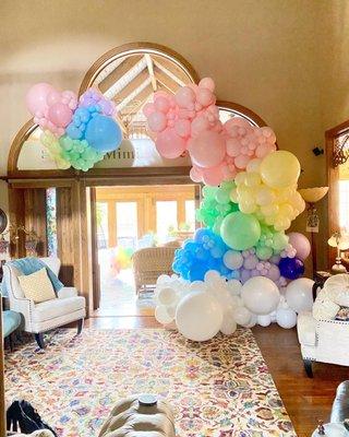 Pastel Rainbow Organic Balloon Arch for baby shower