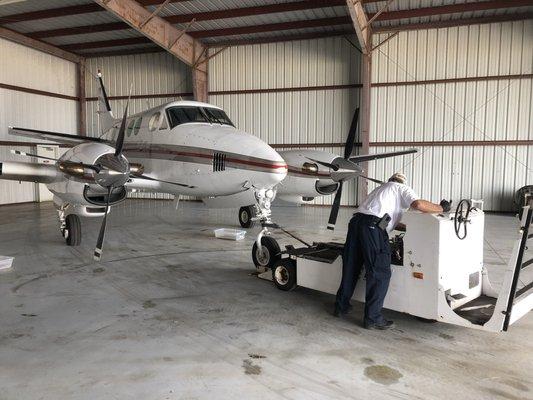 Pulling King Air out of Hanger.