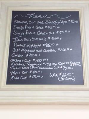 Menu and pricing