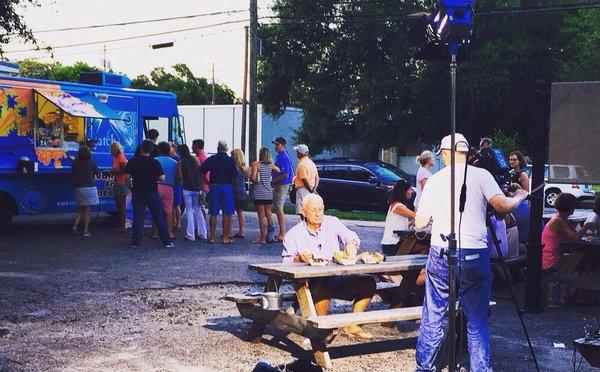 Bob Garner of UNC TV NC weekend catching "Catch the Foodtruck " at flytrap brewing.