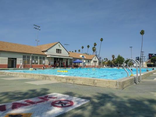 The Olympic-sized pool is typically sectioned off for different uses.