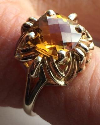 Antique citrine with my antique inspired design in 14 karat gold