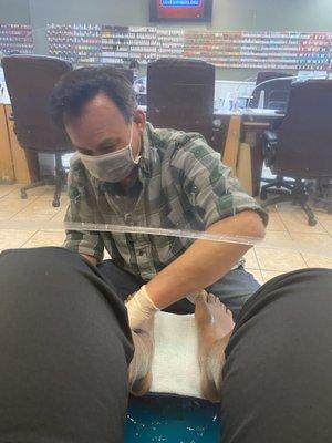 David working on my pedicure.