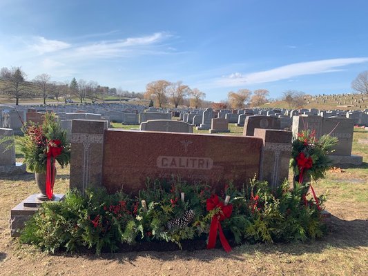 2020 winter arrangement at St Mary's Cemetery in Lawrence, Ma