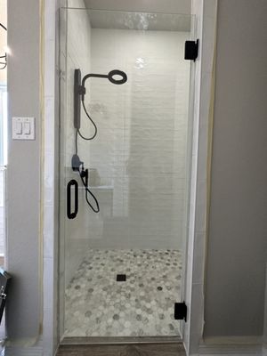 Framless 3/8" Clear Tempered Shower Door With Black Hardware