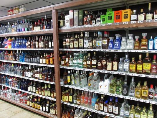 Liquor selection featuring many top-shelf spirits