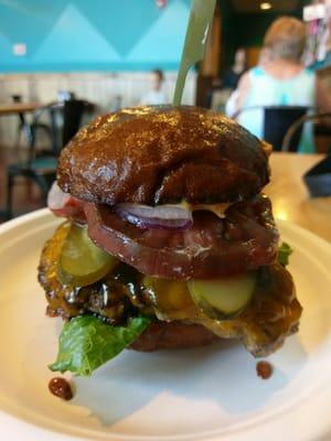 $5 build your own with cheddar, lettuce, pickles, onions, heirloom tomato, and chipotle aioli!