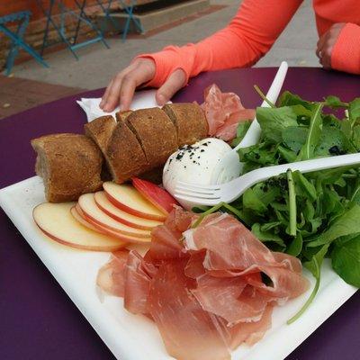 Proscuitto, apples, greens and mozzarella. Gluten free bread for HannaH!