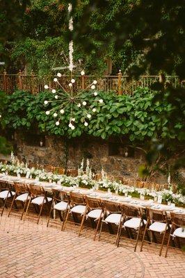 Bamboo chairs and chic antique farm tables look beautiful at the Haiku Mill Maui