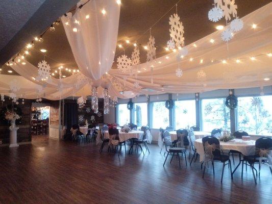 This was a winter wonderland party thrown here in our Blue Oak room..  You can book your event with us