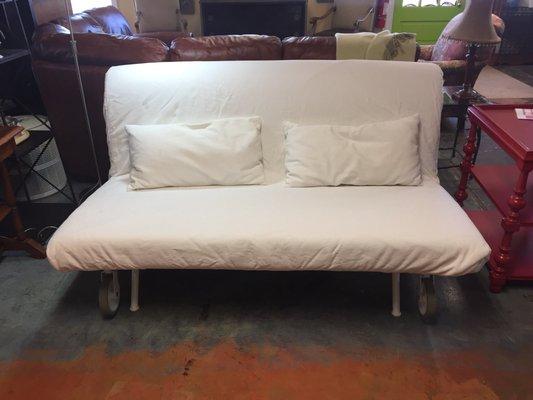 IKEA Futon SOLD  2 Accent Pillows on Wheels Retail $ 349 Overall 64" x 43" x 34" Mattress 63" x 80 3/4"