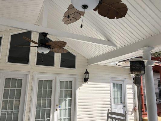 soffit ceiling and fans on A frame patio cover