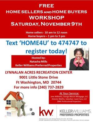 Home Sellers and Home Buyers Workshop - Saturday, November 9th