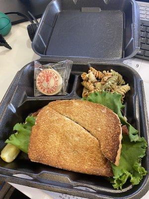 Chicken salad BLT with a side of pasta salad to-go