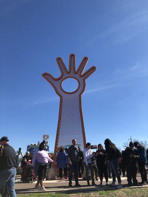 Giant open hand sculpture at Pittman-Sullivan Park