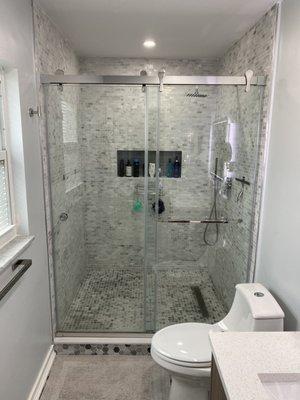 Frameless 3/8" glass Eurostyle Bypass - brushed nickel shower