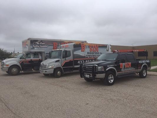 Basin roofing & construction inc , Some of our fleet trucks