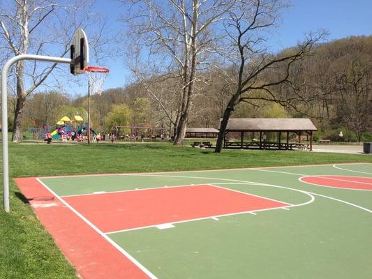 Basketball, playground, and pavilion for picnics