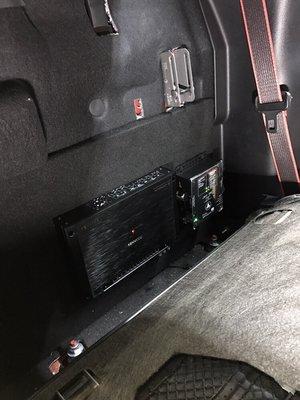 Neatly installed five channel amp and Digital sound processor in 2016 F150.