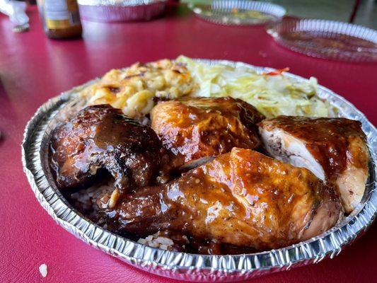 Jerk Chicken, Mac & Cheese, Steam Veggies