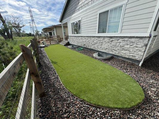 Arvada Project ! Xeriscape yard Artificial turf , AB classic block steps and granite