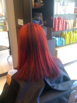 colored red an black after bleaching whole head