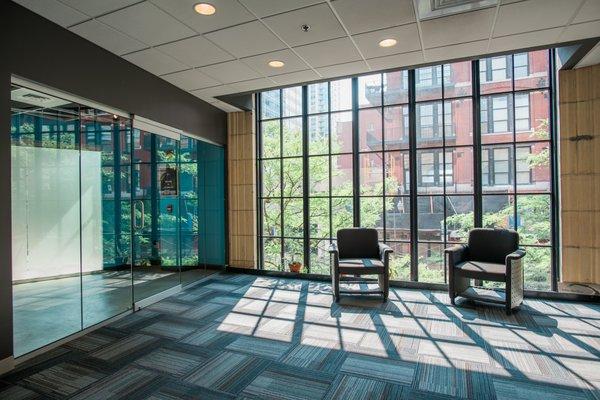 Beautiful, bright waiting area for client visits.