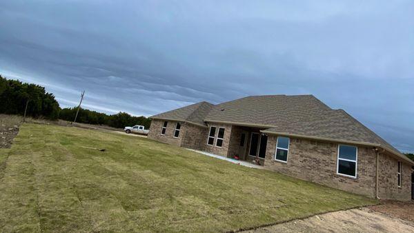 Sod installation, new construction build.