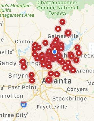 Map of homes sold in Atlanta area