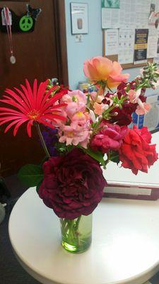 We always bring fresh cut flowers to the hard working ladies at the office!