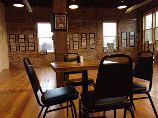 Interior of cafe with art from the Trumbull Art Gallery