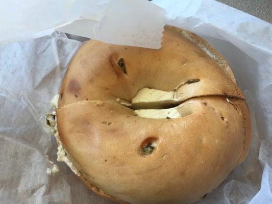 Jalapeño bagel with jalapeño cream cheese