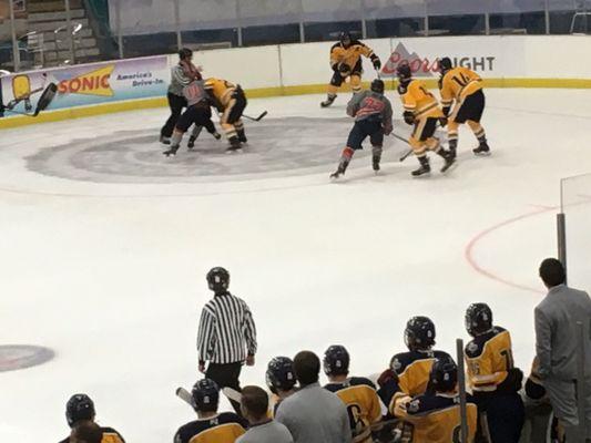 9/2/17 Saturday. (ETBU) East Texas Baptist University Tigers (gold) v. Ole Miss (gray). Ice Hockey. Hirsch Coliseum. Shreveport, Louisiana!