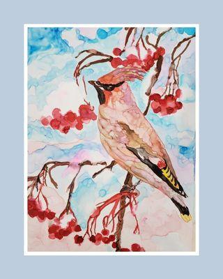 Winter Cardinal
Alcohol ink painting by Eva Hunter 
Available online at evahunterart.com