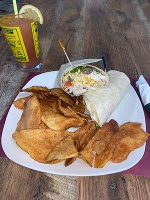 Cashew Chicken Wrap w/ Roasted Chicken, Shredded Cheese, Cucumbers, Lettuce and Tomato - Seasonal Item Available April Thru August