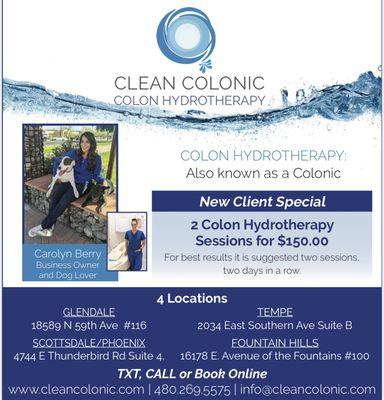 4 locations in the valley for colon hydrotherapy also known as a colonic.