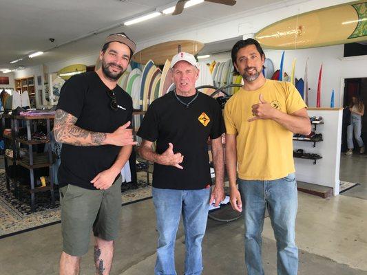 Paul LeFevre (Son of Cobra Surfboards), Bill Hamilton and Ben (shop manager)