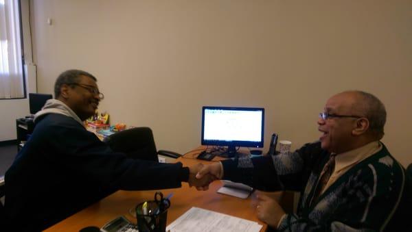 A satisfied customer thanking Mr. Smith for completing his Taxes.